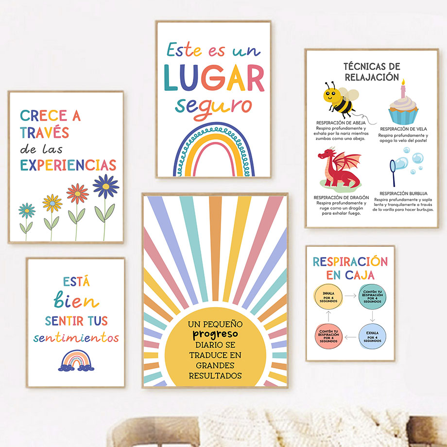 Kids Education Yes - Motto Pendidikan Spanyol Lukisan Kanvas Seni