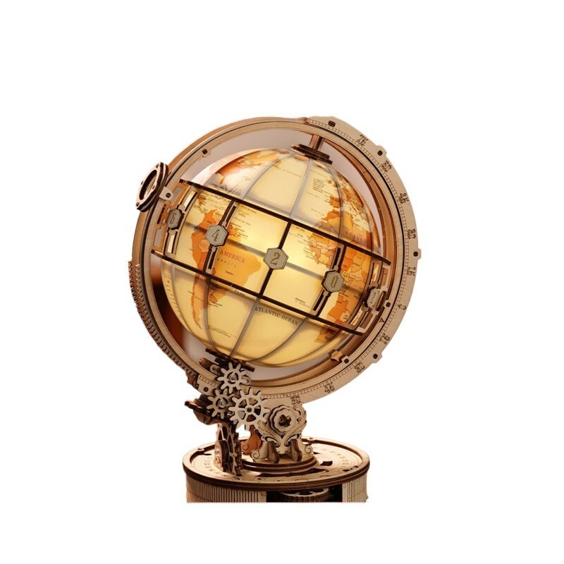 Puzzle Map World - Kit Bangunan Globe Elektrik 3D Kayu