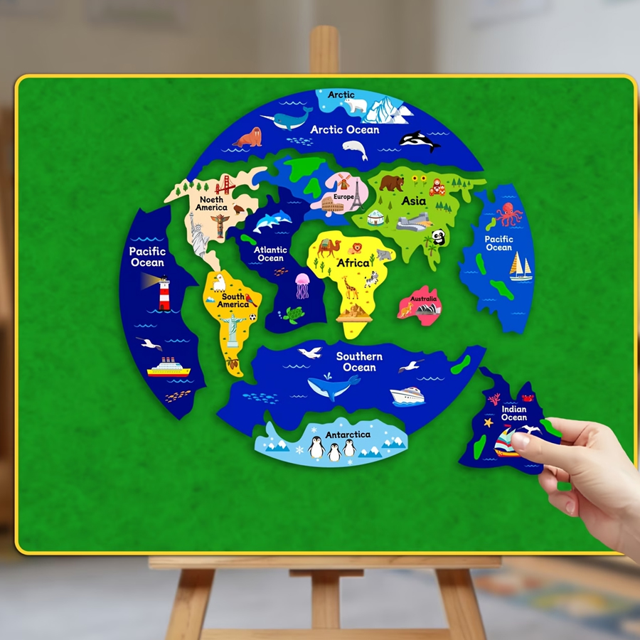 Puzzle Map World - Peta Dunia Anak-Anak dari Kain Felt,