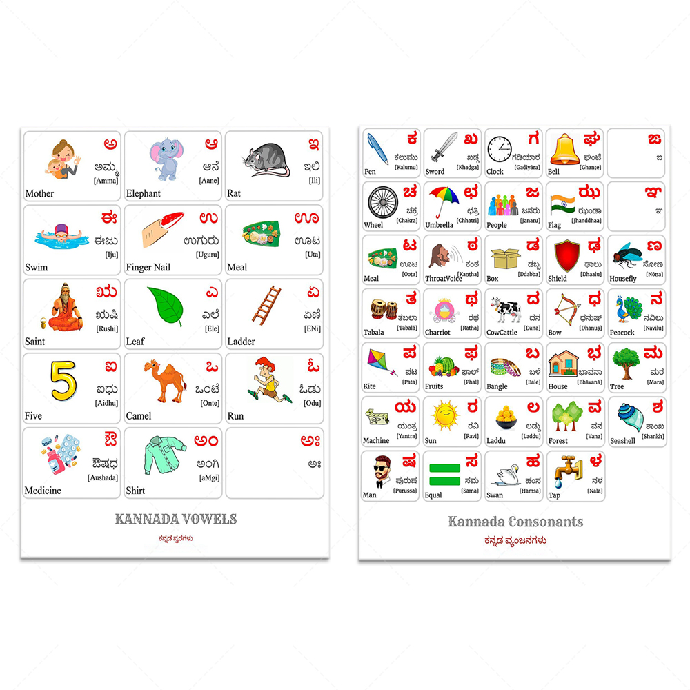 Alfabet Kannada, tipografi kon - Kids Education Words ulasan dan harga